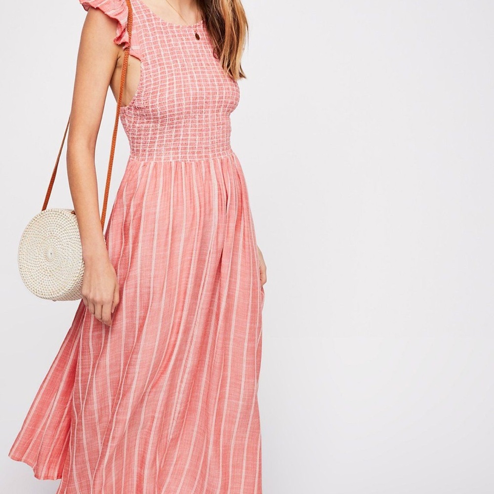 Free People Chambray Butterflies Midi Dress | Size Small